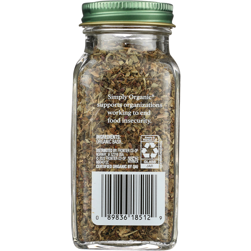 SMP036 | Back of glass jar of dried organic basil showing ingredients text, recycling symbol and barcode - Thumbnail