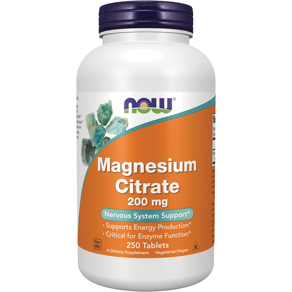 NWF256 | NOW Magnesium Citrate 200 mg white bottle with orange label, 250 tablets