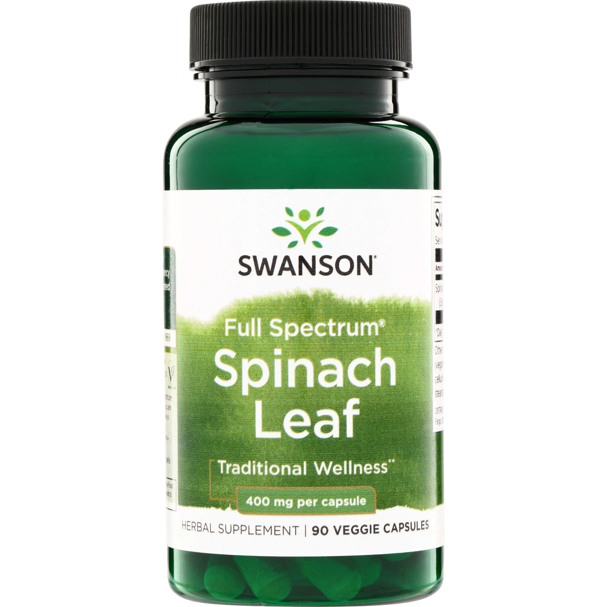 SW1402 | Swanson Full Spectrum Spinach Leaf supplement, 400 mg per capsule, 90 veggie capsules