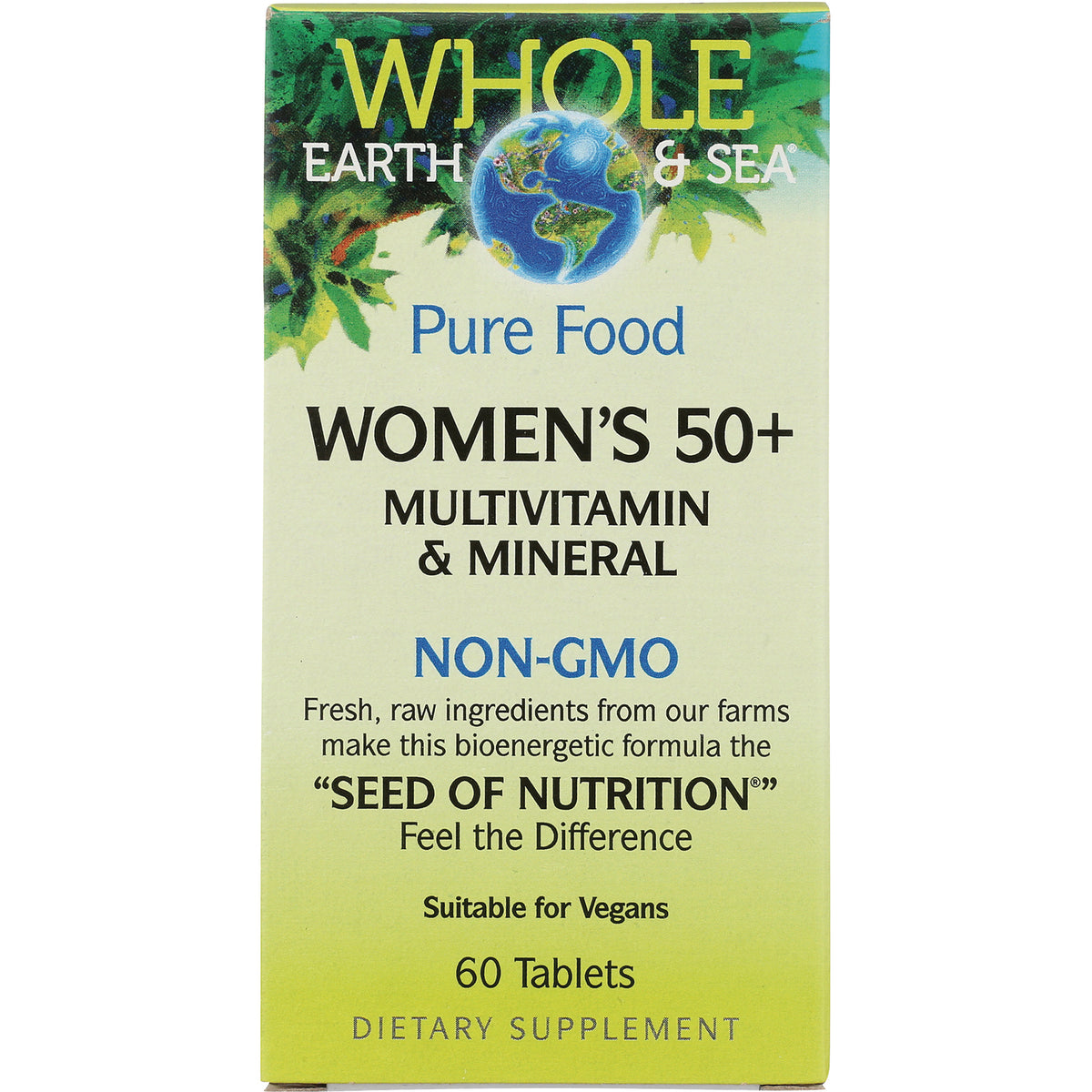 NFC177 | Whole Earth & Sea Pure Food Women's 50+ multivitamin & mineral box, Non-GMO, 60 tablets