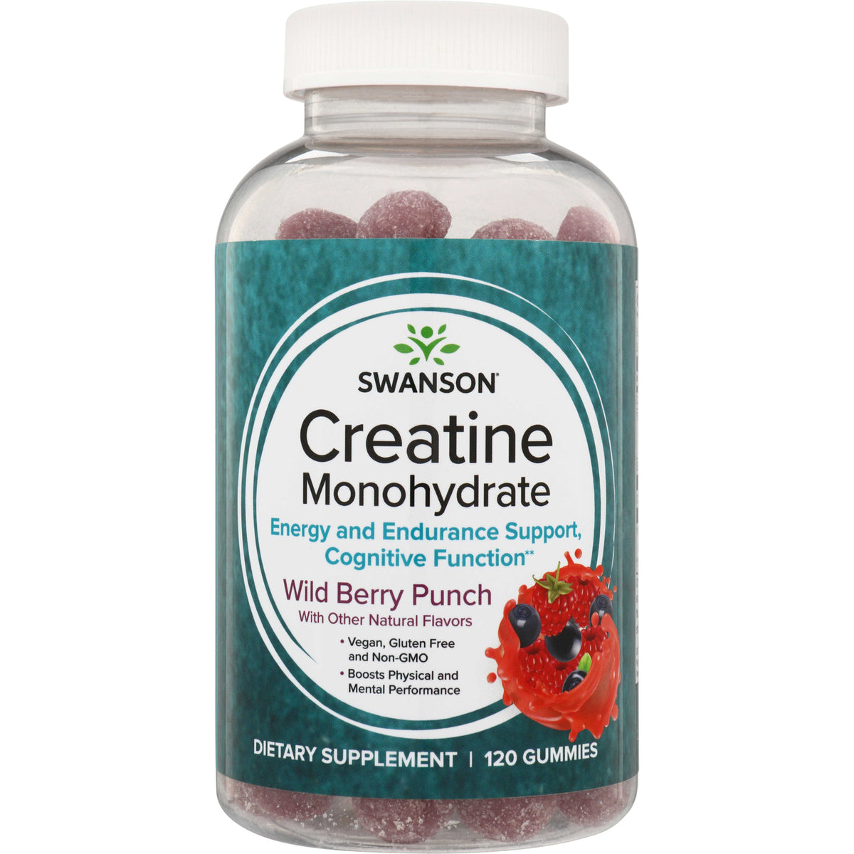SW1970 | Swanson Creatine Monohydrate Wild Berry Punch dietary supplement gummies, 120 count