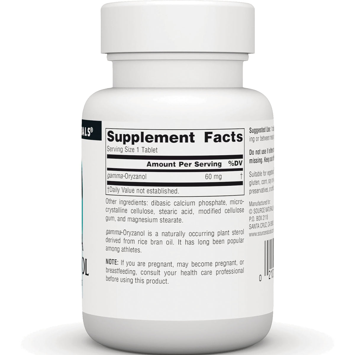 SN716 | Back label Supplement Facts panel with gamma-Oryzanol 60 mg and other ingredients