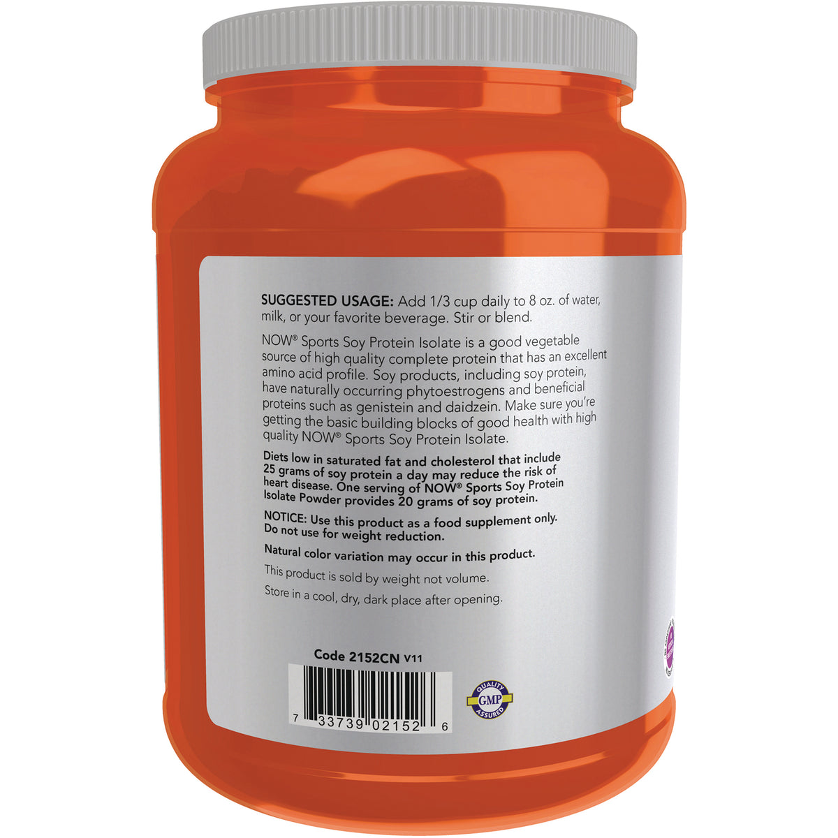 NWF910 | Back label of orange supplement jar showing suggested usage text, warnings, and barcode