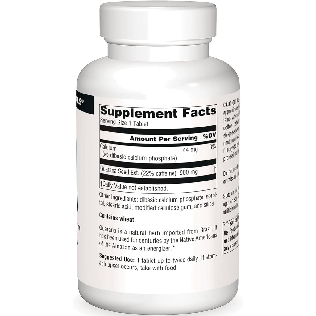 SN616 | Back label with Supplement Facts panel, serving size 1 tablet, guarana seed extract 900 mg - Thumbnail