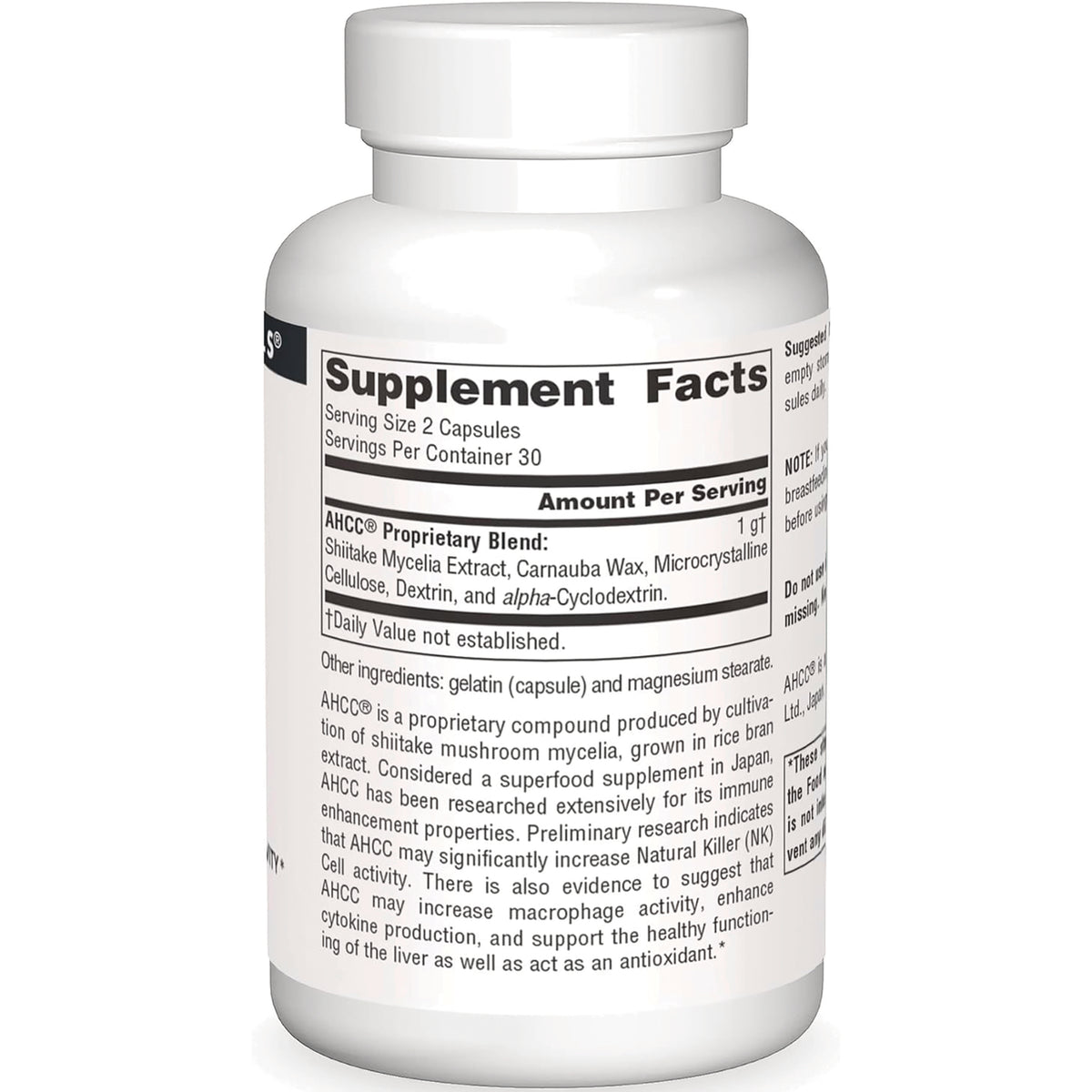 SN634 | Supplement Facts panel and ingredients on supplement bottle label