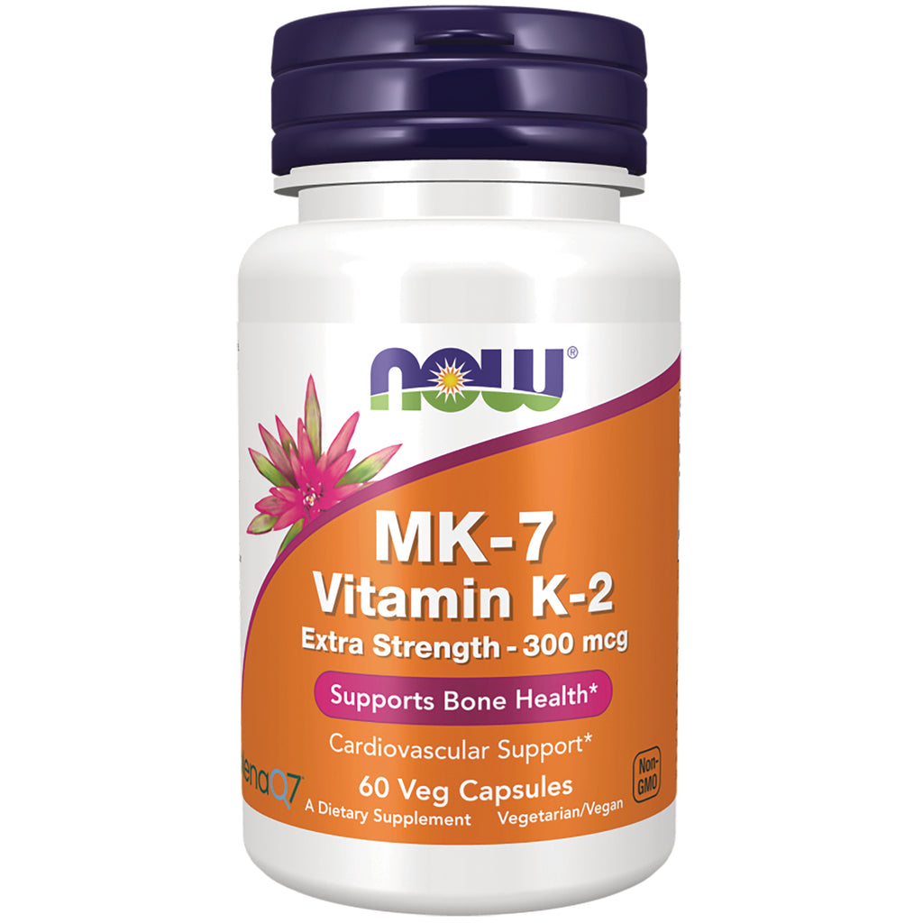 NWF1372 | NOW MK-7 Vitamin K-2 extra strength 300 mcg bottle, 60 veg capsules front label - Thumbnail