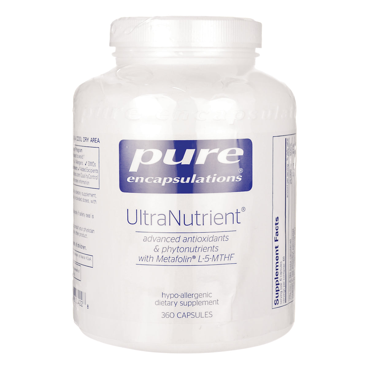 PRN130 | Pure Encapsulations UltraNutrient white supplement bottle front label 360 CAPSULES