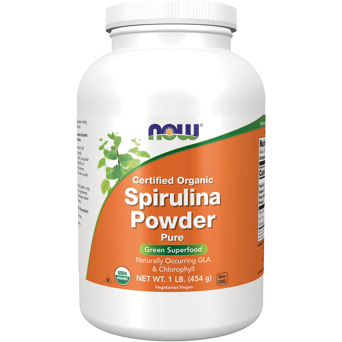 NWF911 | NOW Certified Organic Spirulina Powder pure green superfood in 1 lb white jar