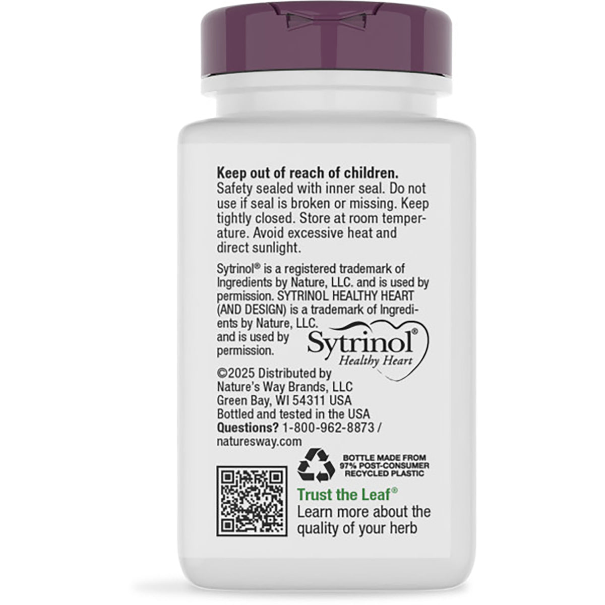 NW619 | Back of brown supplement bottle showing label Supports Cholesterol Metabolism, small ingredient text and barcode