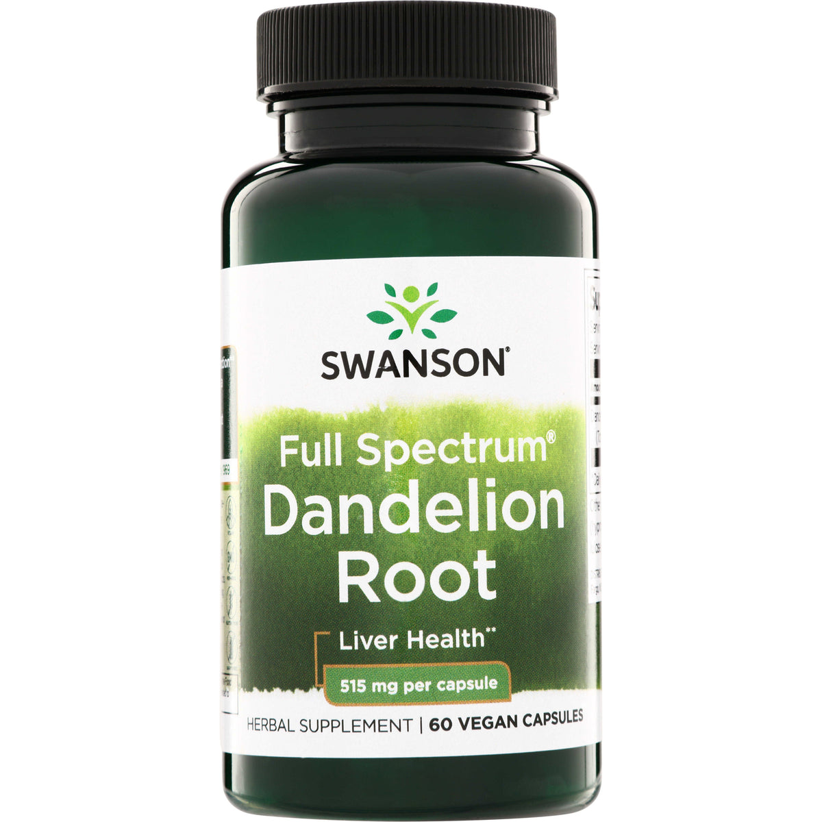SW1336 | Swanson Full Spectrum Dandelion Root supplement bottle, 515 mg per capsule, 60 vegan capsules