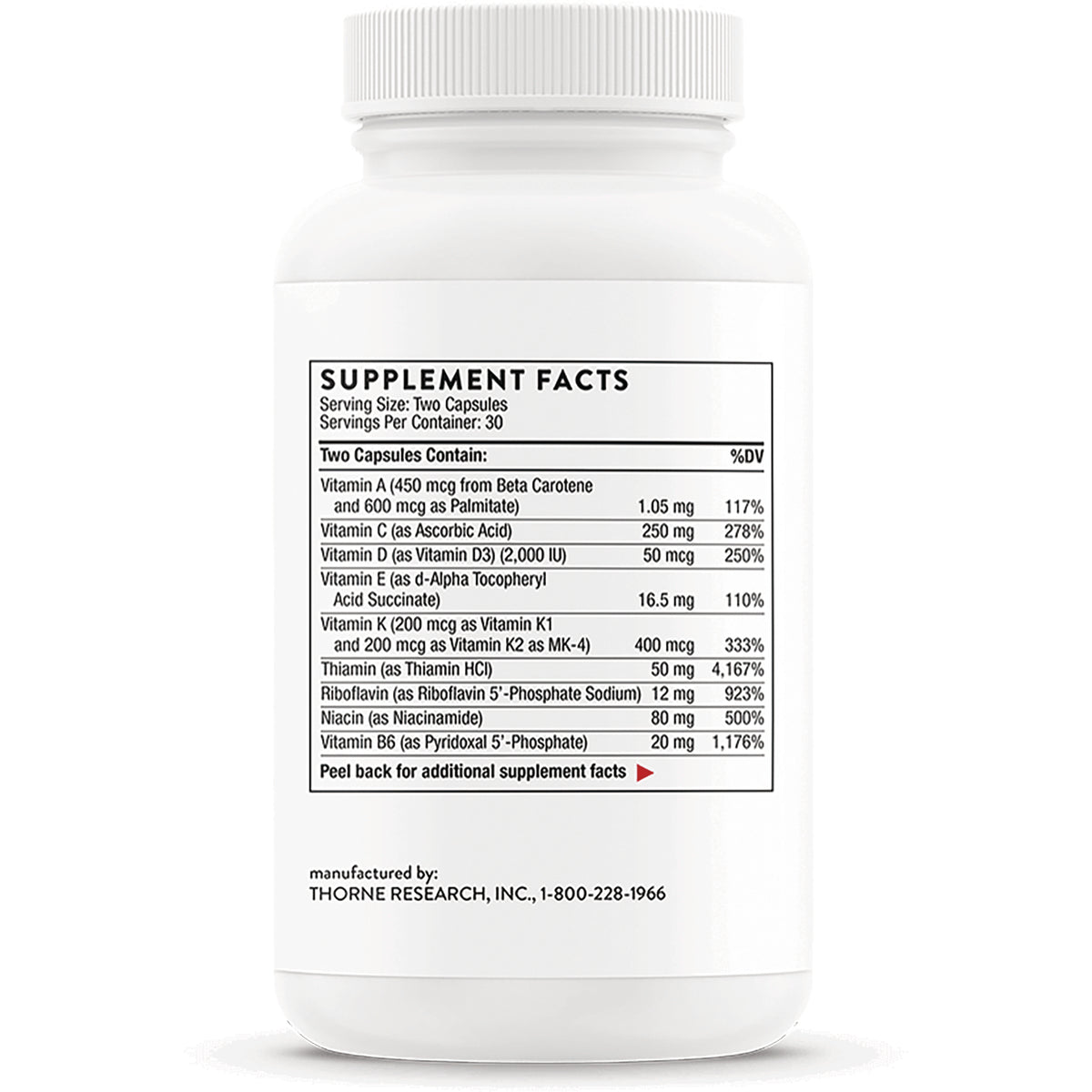 TRN015 | Back of supplement bottle showing Supplement Facts panel and serving size Two Capsules