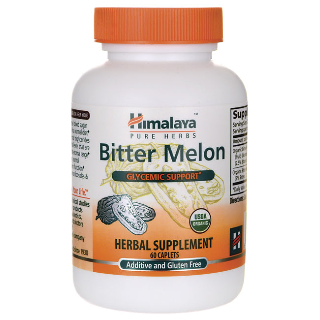 HHH040 | Himalaya Bitter Melon herbal supplement bottle, 60 caplets, Glycemic Support label, USDA Organic