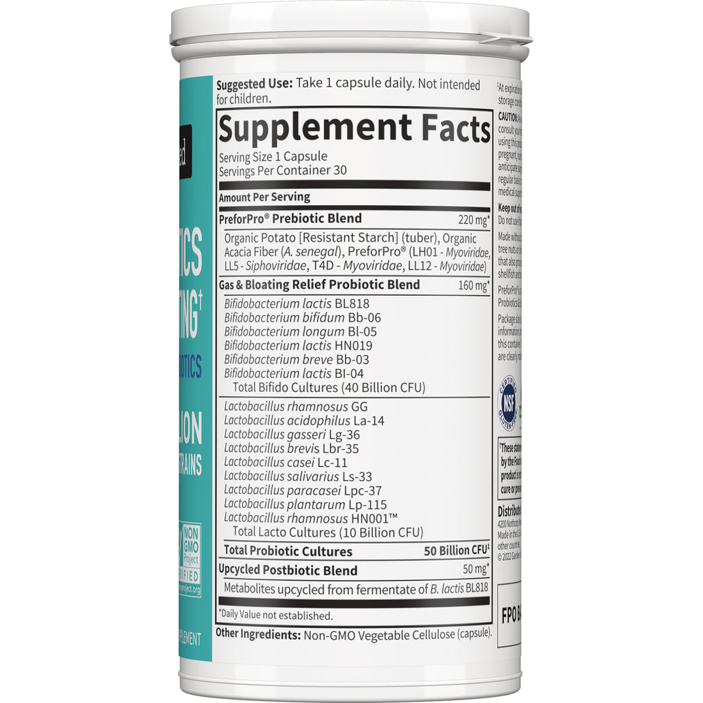 GLF371 | Back label showing Supplement Facts panel with probiotic ingredient list and serving size - Thumbnail
