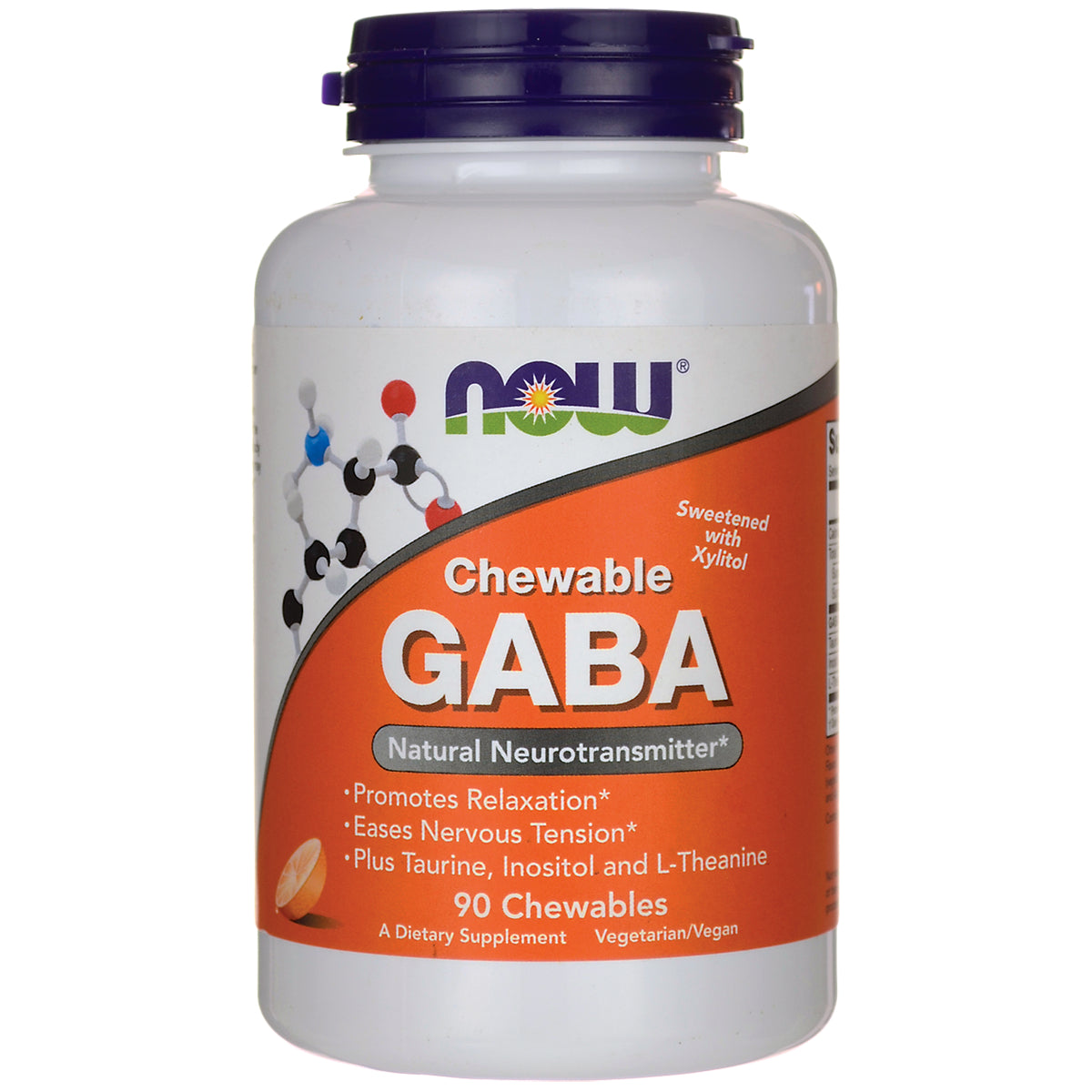 NWF1046 | NOW bottle with orange label reading Chewable GABA Natural Neurotransmitter and 90 Chewables