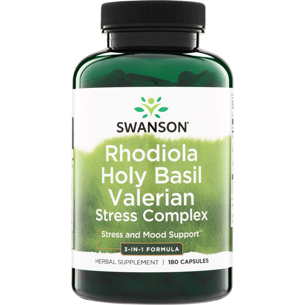 SW1114 | Swanson Rhodiola Holy Basil Valerian Stress Complex, 180 capsules, Stress and Mood Support - Thumbnail
