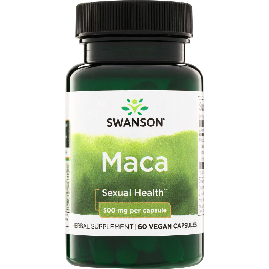 SWP011 | Swanson Maca supplement bottle, 500 mg per capsule, 60 vegan capsules - Thumbnail