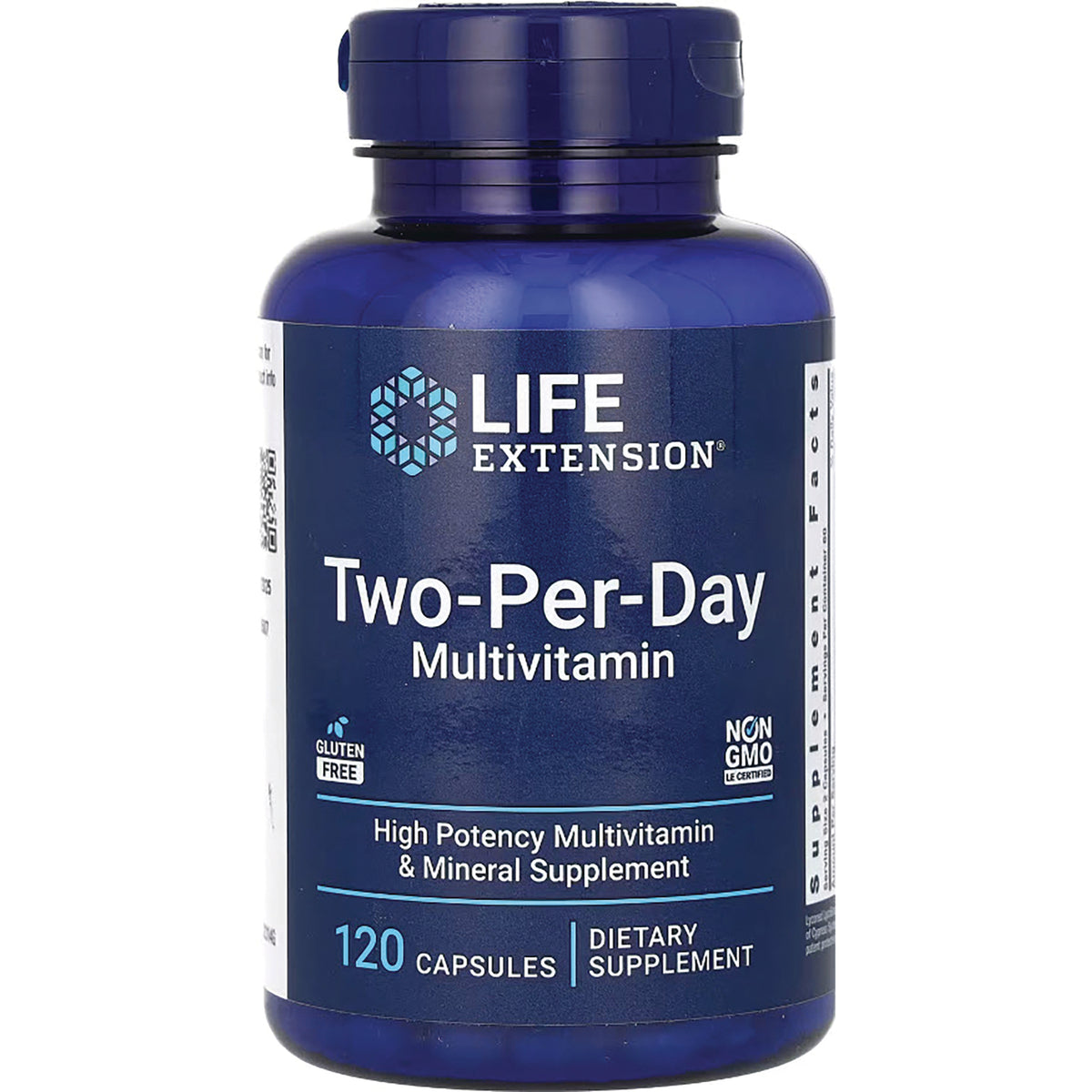 LE562 | Life Extension Two-Per-Day Multivitamin bottle front label showing 120 capsules dietary supplement