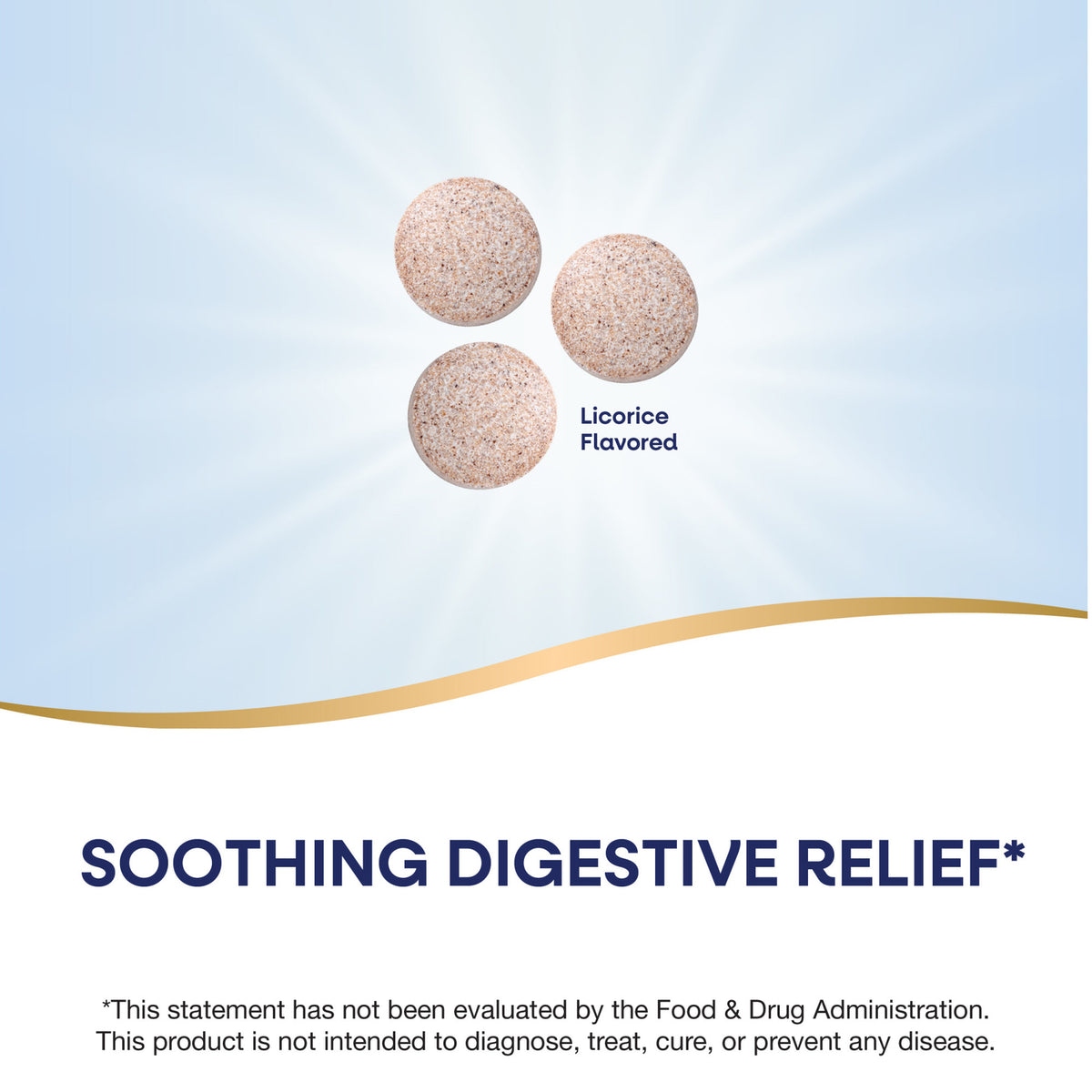 ET074 | Licorice flavored tablets for soothing digestive relief with disclaimer text