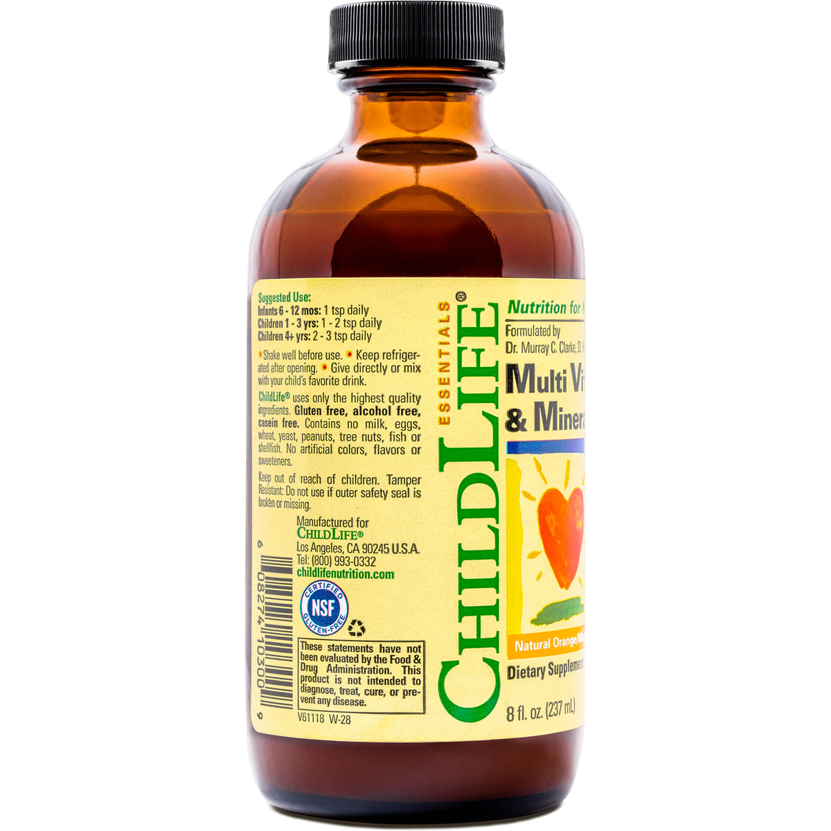 CHL002 | bottle lying on its side showing supplement facts panel, ingredients and barcode on back label