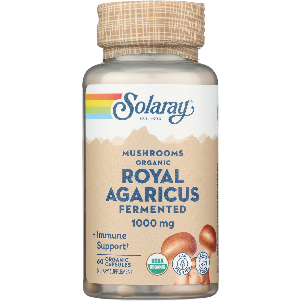 SLR465 | Solaray Mushrooms Organic Royal Agaricus Fermented 1000 mg, 60 organic capsules