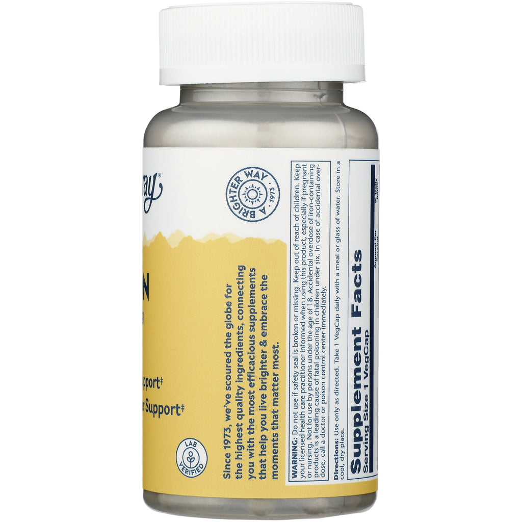 SLR363 | back of yellow supplement bottle showing Supplement Facts panel and small ingredient and warning text - Thumbnail