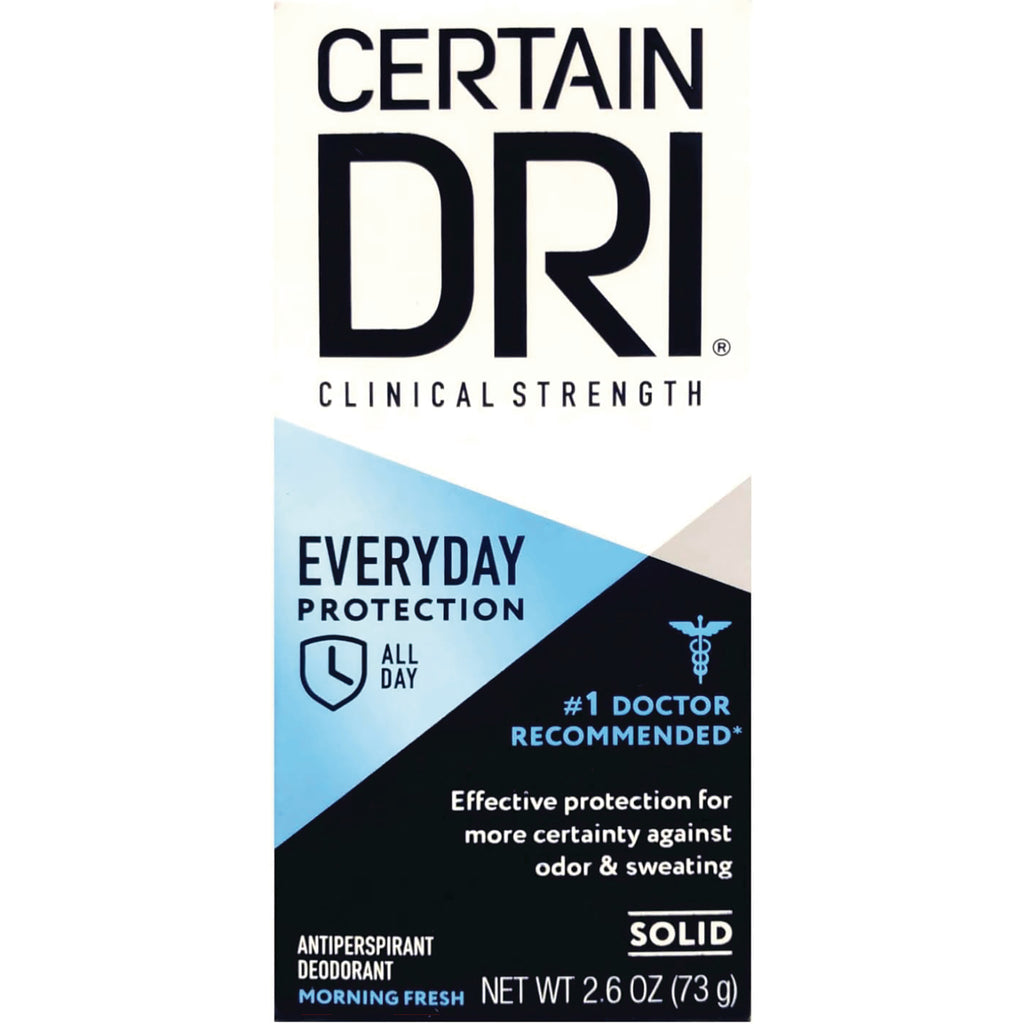 DSE007 | Certain DRI clinical strength antiperspirant deodorant box, Everyday Protection Morning Fresh solid front packaging - Thumbnail