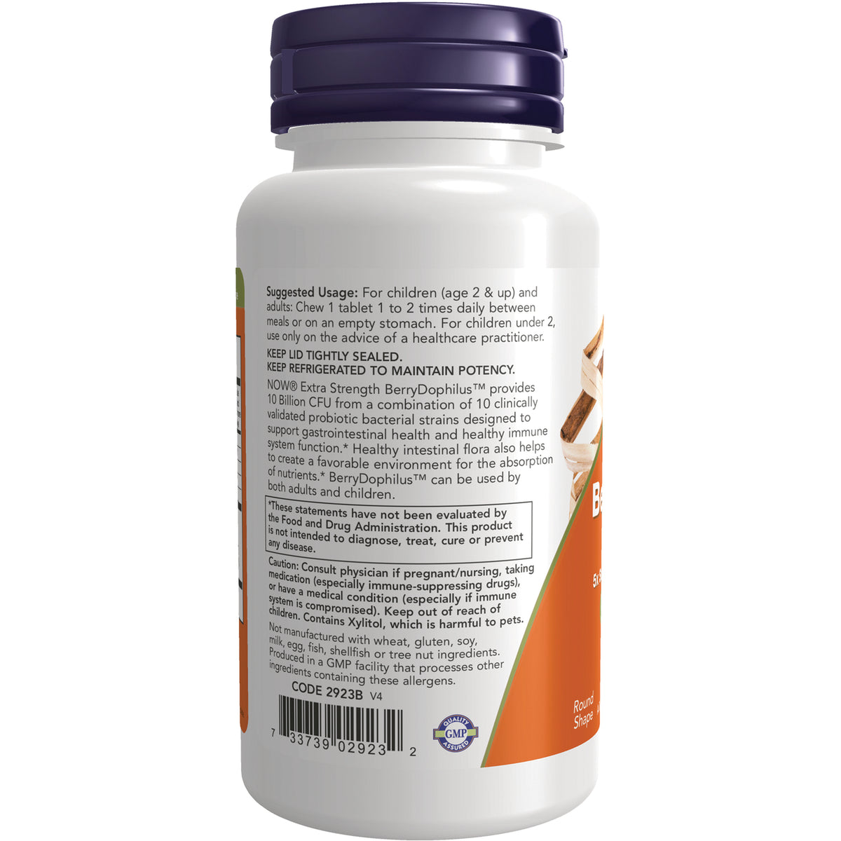 NWF1290 | Back of white supplement bottle showing Suggested Usage, warnings, and barcode