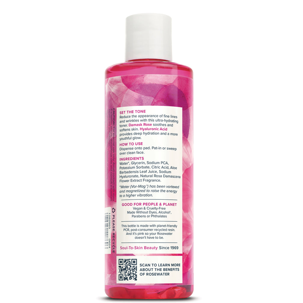 Clear pink toner bottle back label showing ingredients, directions, and recycling information - Thumbnail