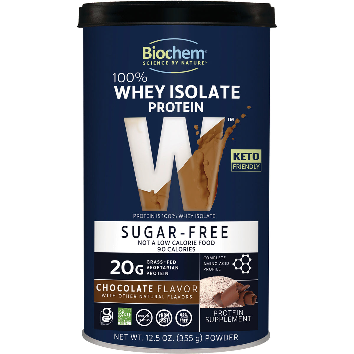 CRL589 | Biochem 100% whey isolate protein powder, chocolate flavor, sugar-free, 20g protein per serving