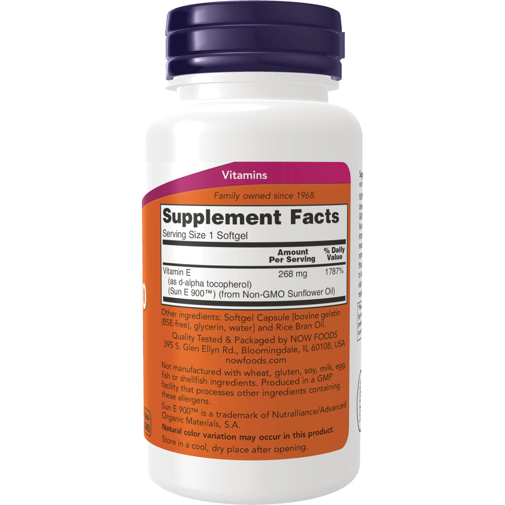 NWF1148 | back label of white supplement bottle showing Supplement Facts and ingredient text including Vitamin E 268 mg - Thumbnail
