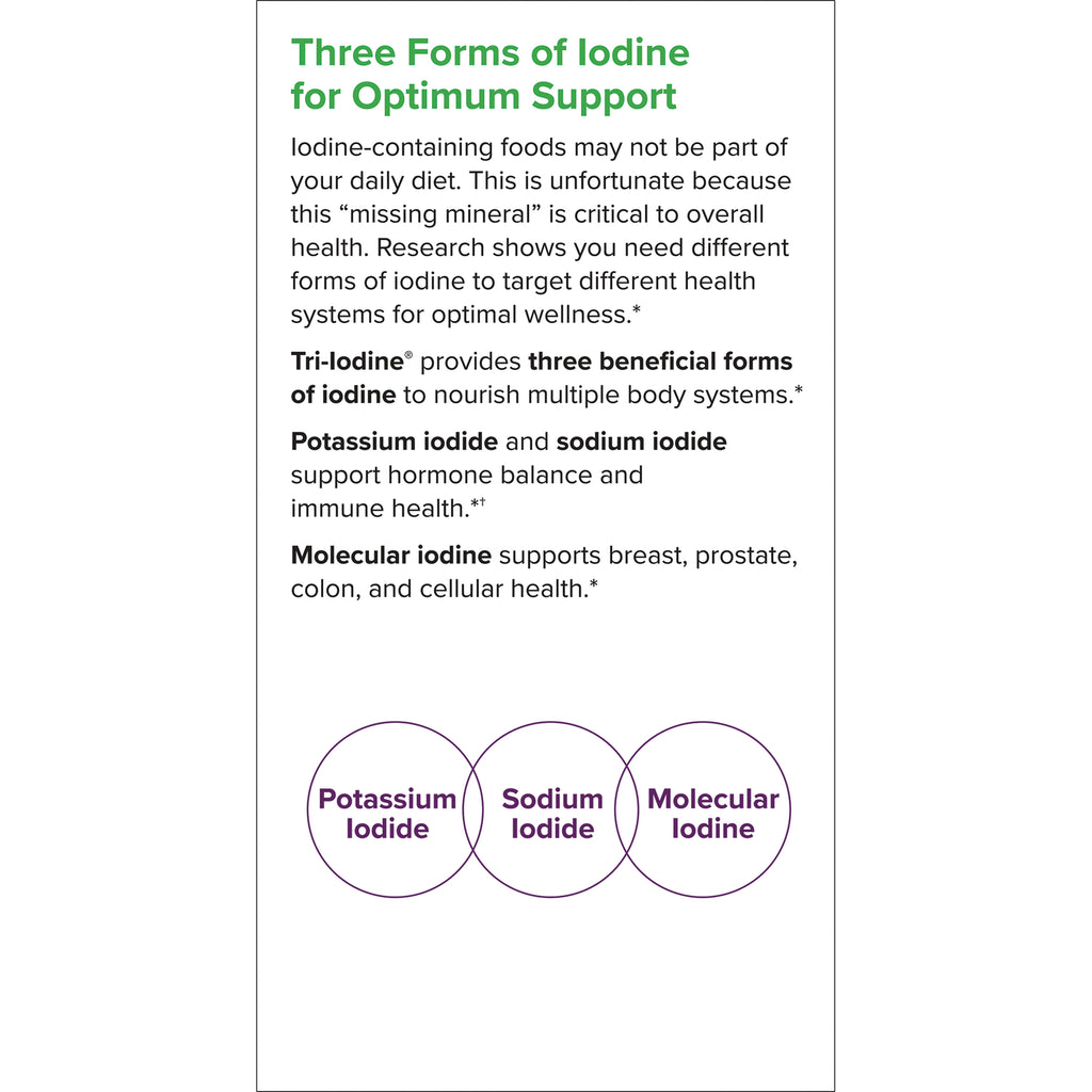 EUR007 | Back panel infographic about three forms of iodine with text and three circles labeled Potassium iodide, Sodium iodide, Molecular iodine - Thumbnail