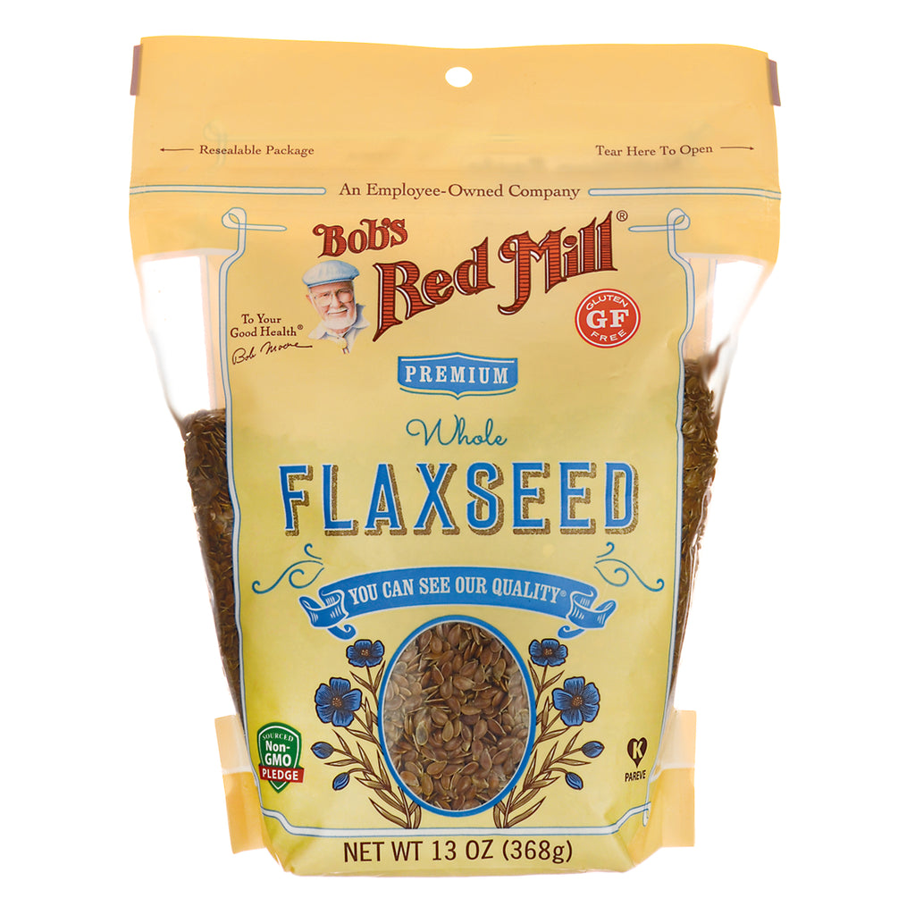 BOB268 | Bob's Red Mill premium whole flaxseed 13 oz bag with clear window showing seeds and gluten free label - Thumbnail