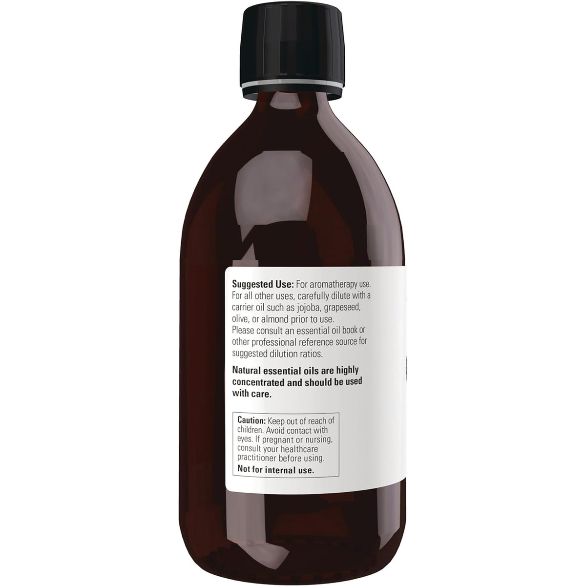 NWF487 | back of amber bottle showing white label with suggested use and caution text