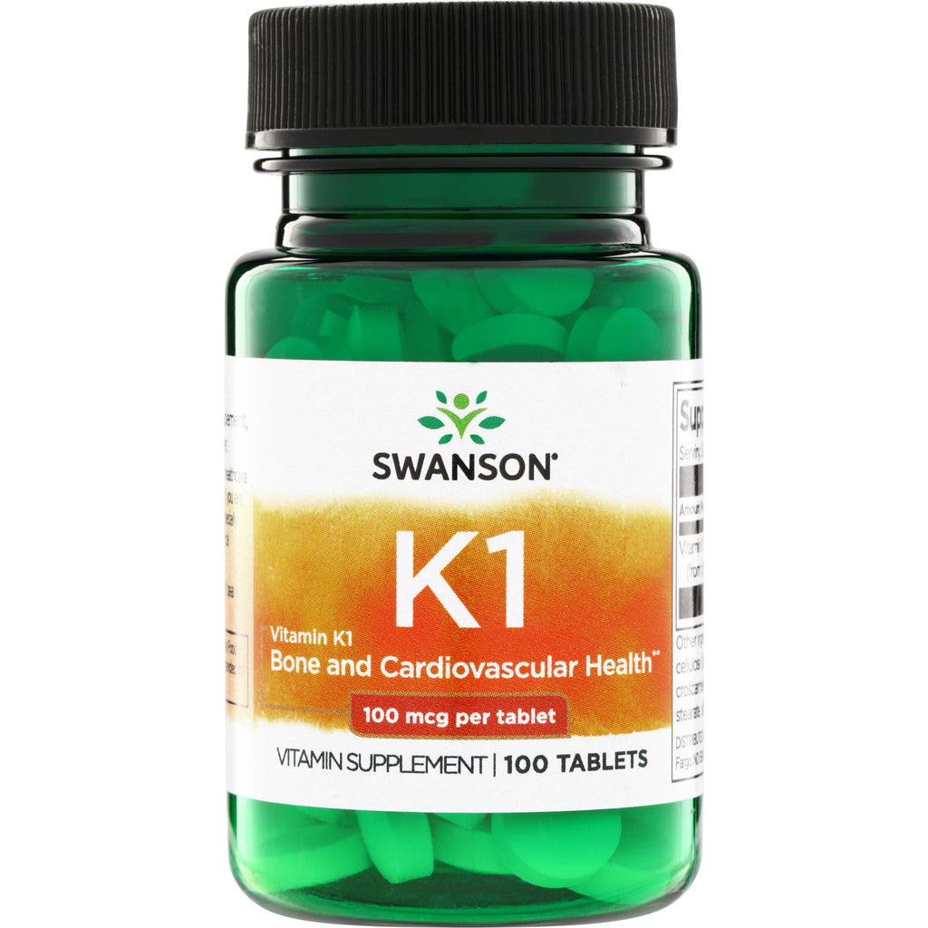 SW994 | Swanson K1 Vitamin K1 supplement, 100 mcg per tablet, 100 tablets; bone and cardiovascular health - Thumbnail