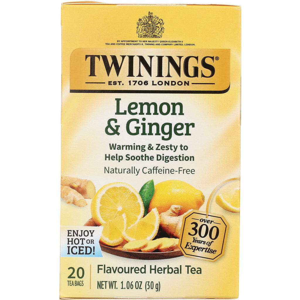 TWN017 | Twinings Lemon & Ginger flavoured herbal tea box, 20 tea bags, naturally caffeine-free - Thumbnail