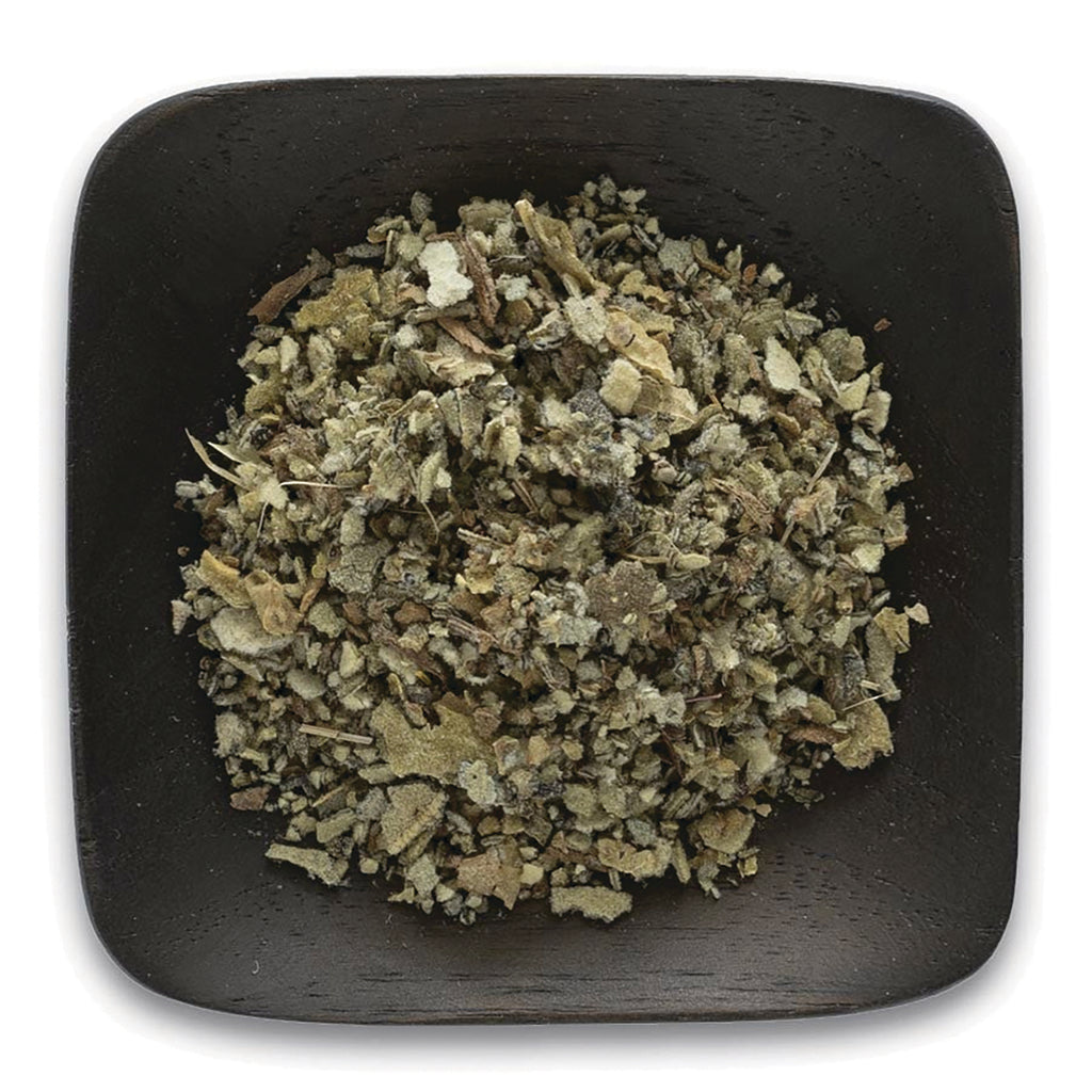 FNP384 | dried herbal leaves in a black square dish, top-down view - Thumbnail