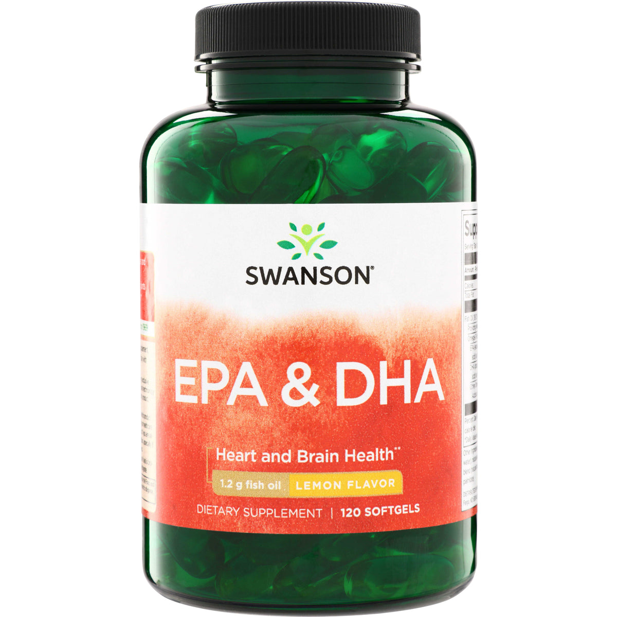 SWE015 | Swanson EPA & DHA fish oil, Heart and Brain Health, 1.2 g, lemon flavor, 120 softgels