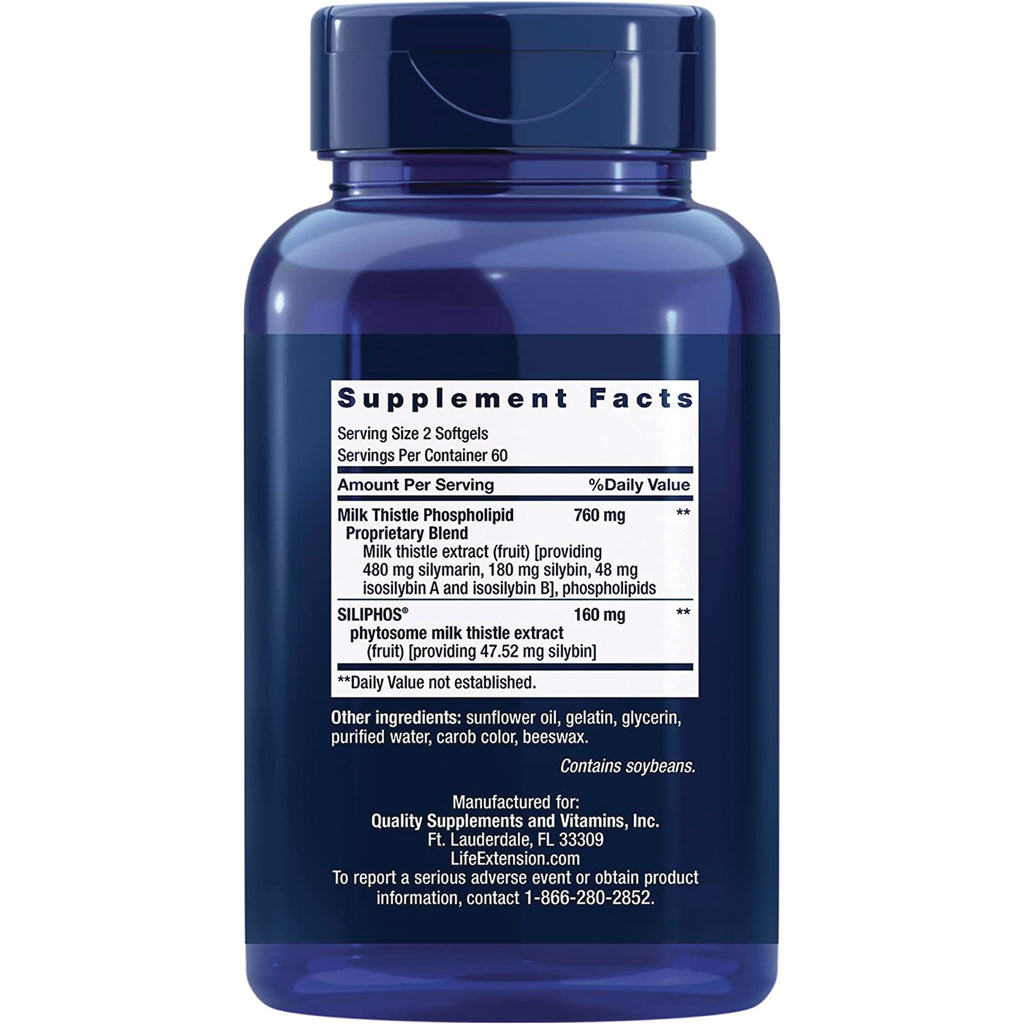 LE382 | Back of blue supplement bottle showing Supplement Facts panel, ingredients and manufacturer information - Thumbnail