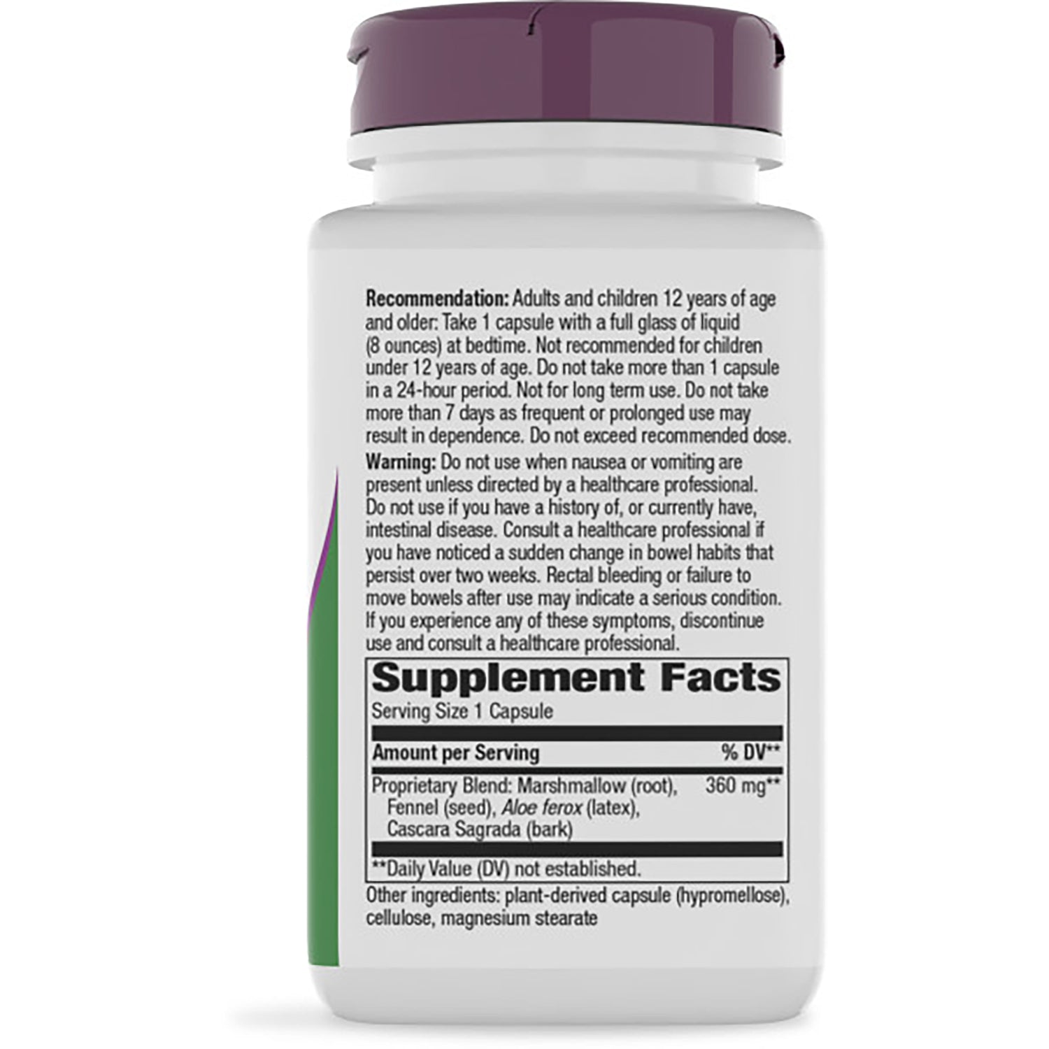 NW714 | back of dark supplement bottle showing Supplement Facts panel and usage directions