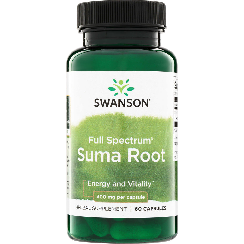 SW1288 | Swanson Full Spectrum Suma Root herbal supplement, 400 mg per capsule, 60 capsules, front of bottle - Thumbnail