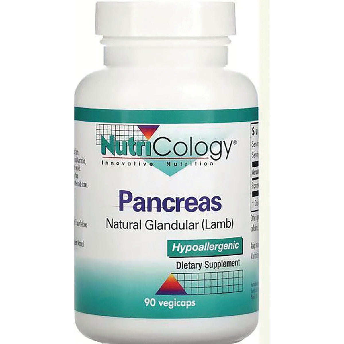 NCL007 | NutriCology Pancreas natural glandular (lamb) dietary supplement bottle, hypoallergenic, 90 vegicaps