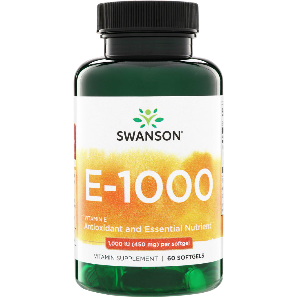 SW1439 | Swanson E-1000 Vitamin E, 1,000 IU (450 mg) per softgel, 60 softgels bottle front - Thumbnail