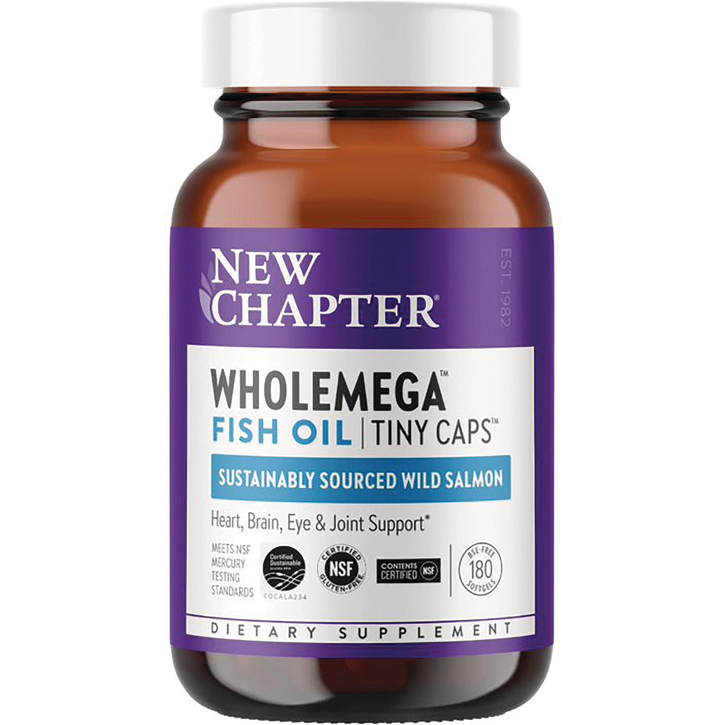 NWC317 | New Chapter Wholemega fish oil tiny caps brown bottle front label 180 softgels - Thumbnail