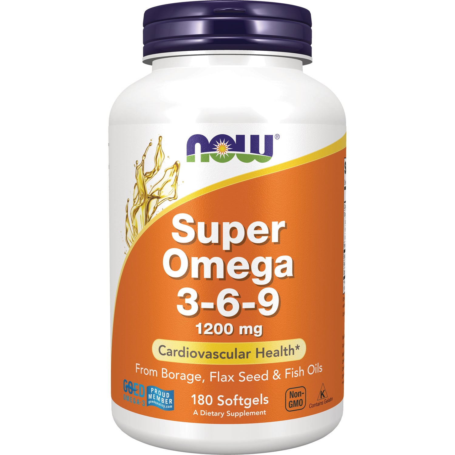 NWF152 | NOW Super Omega 3-6-9 1200 mg bottle, 180 softgels, orange label