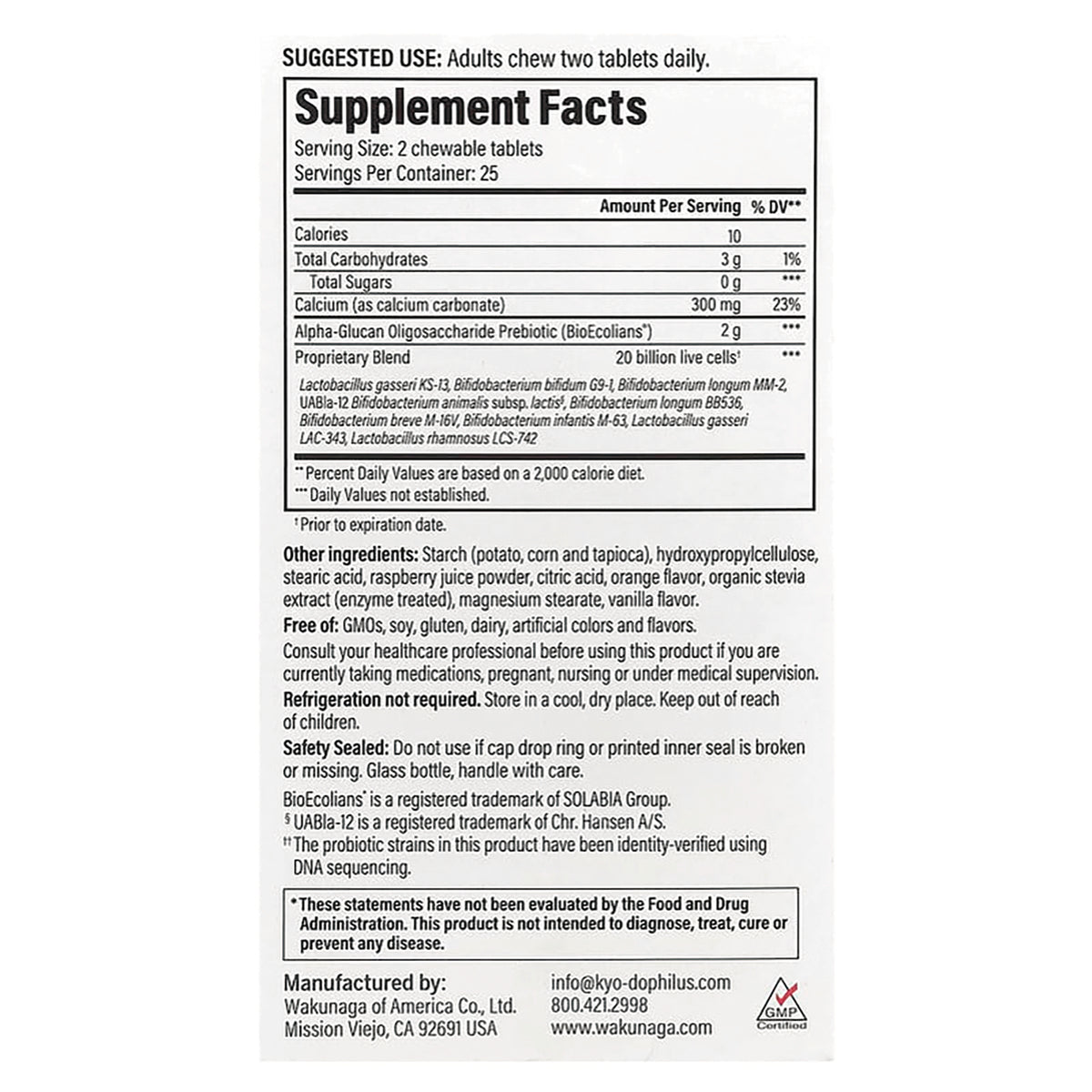KY151 | Back label showing Supplement Facts panel, ingredients, safety and manufacturer information