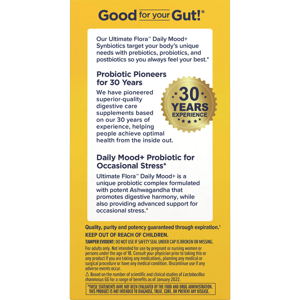 RNL255 | back of probiotic box with Good for your Gut headline, 30 Years Experience seal, product description and warnings - Thumbnail