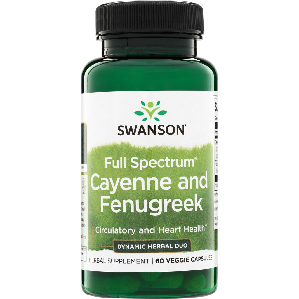 SW1659 | Swanson Full Spectrum Cayenne and Fenugreek herbal supplement, circulatory and heart health, 60 veggie capsules - Thumbnail