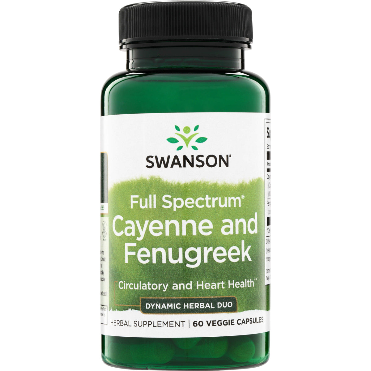 SW1659 | Swanson Full Spectrum Cayenne and Fenugreek herbal supplement, circulatory and heart health, 60 veggie capsules