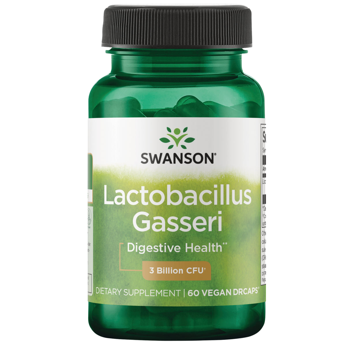 SWA027 | Swanson Lactobacillus Gasseri bottle front, Digestive Health, 3 Billion CFU, 60 Vegan DRcaps