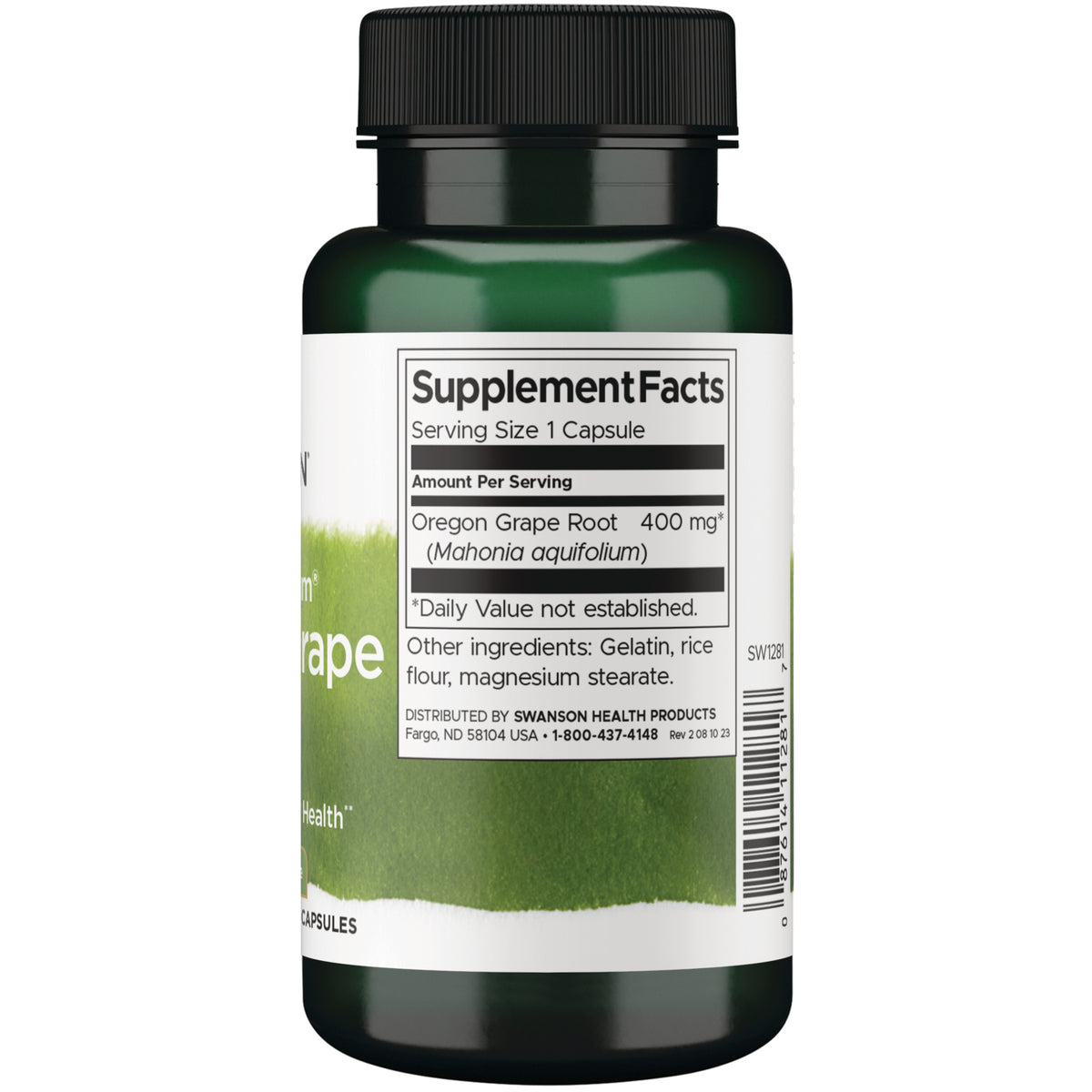 SW1281 | Back label with supplement facts and serving information